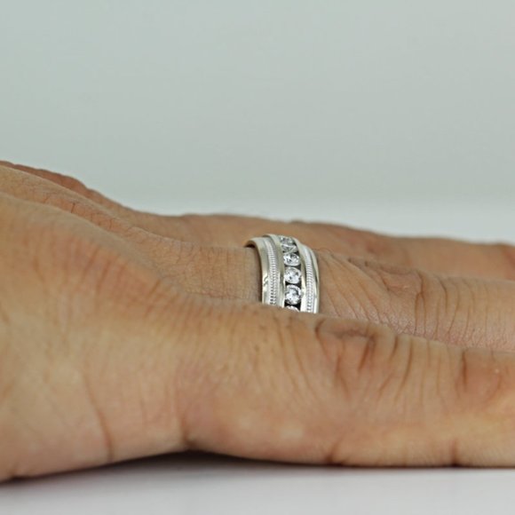 14k White Gold Milgrain Diamond Wedding Band Ring by Tessler + Weiss - Picture 8 of 9